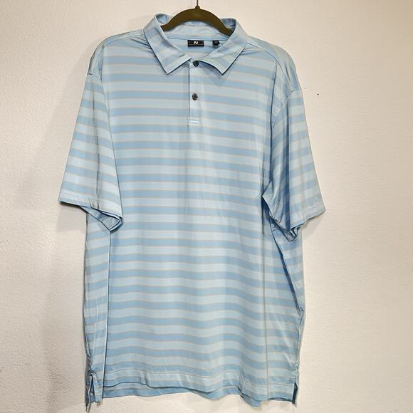 Footjoy FJ Polo Shirt Size 2XL Blue Orange Tonal Stripe Lisle Golf Dad Preppy - Picture 1 of 12